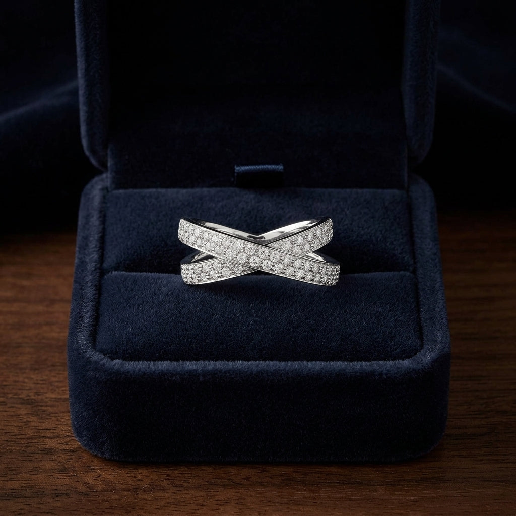 Diamond Pave Crossover Ring In 14k White Gold — gift presentation