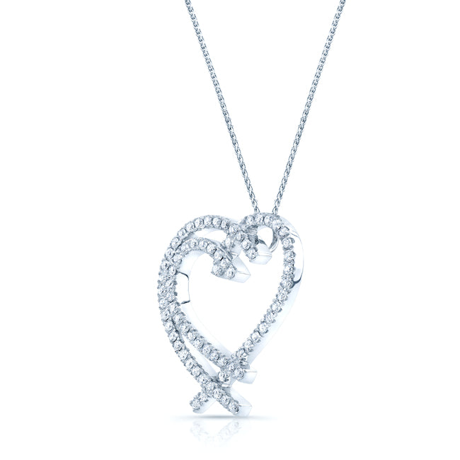 Diamond Double Heart Overlap Pendant In 14k White Gold