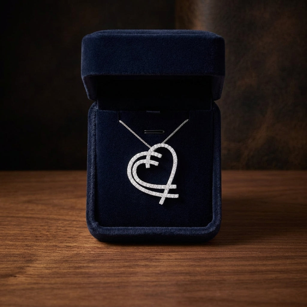 Diamond Double Heart Overlap Pendant In 14k White Gold — gift presentation
