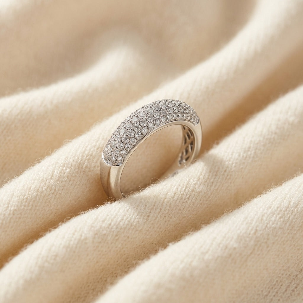Pave Diamond Band in 14k Gold 1/4 Ct. Tw. — textile flat lay