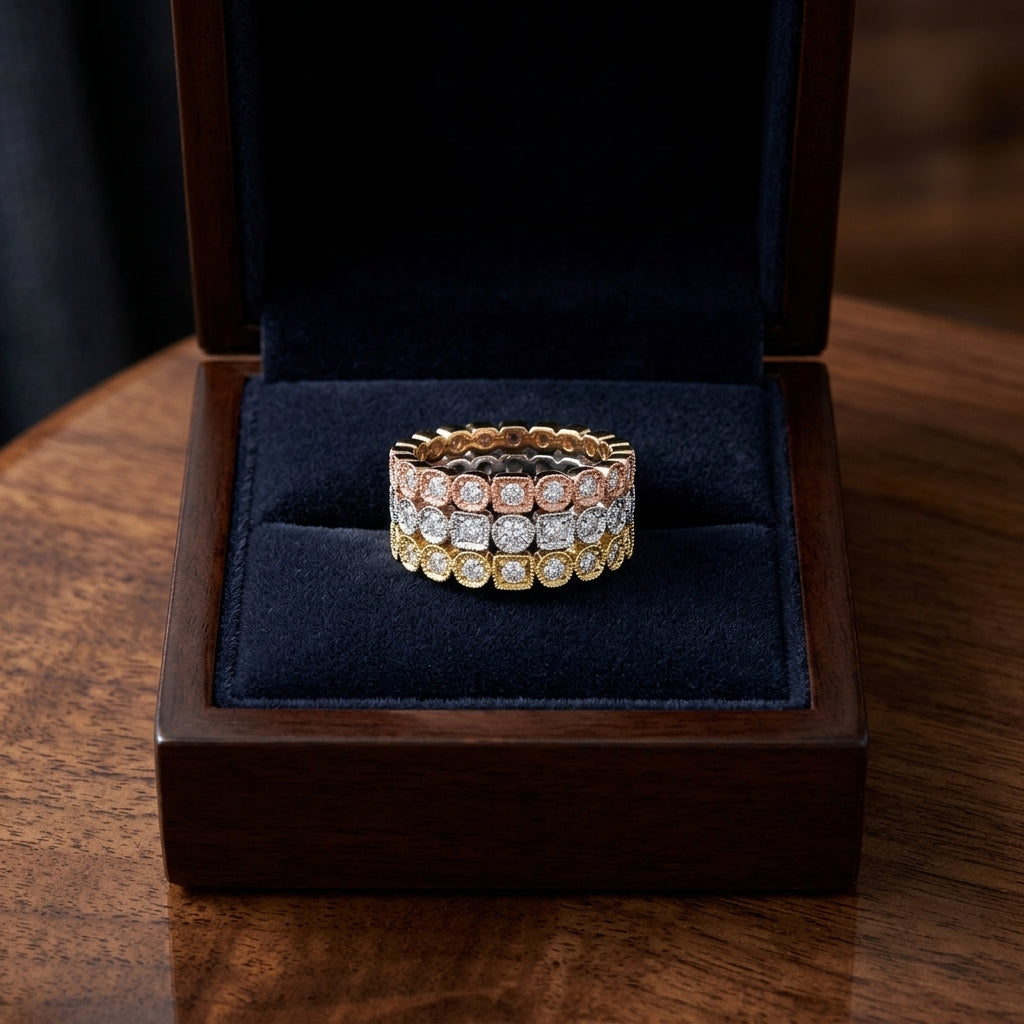 Diamond Milgrained Stackable Band In 14k White Gold — gift presentation