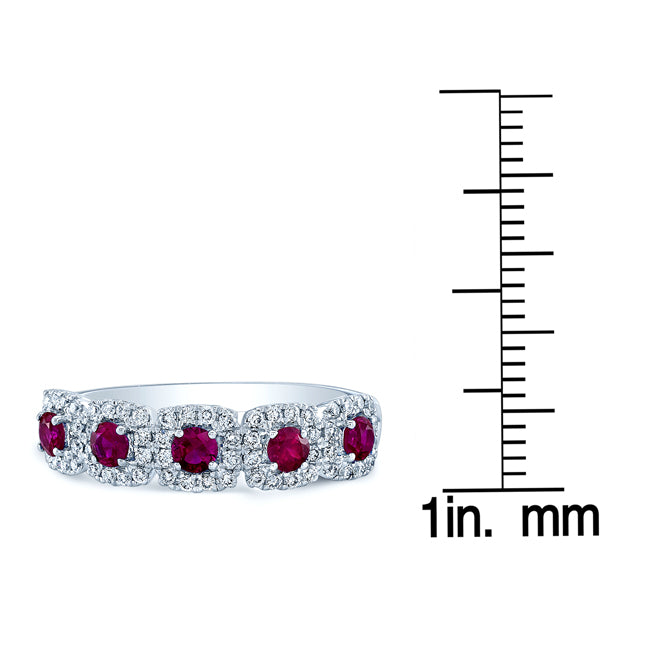 Ruby And Diamond Multi-halo Band In 14k White Gold