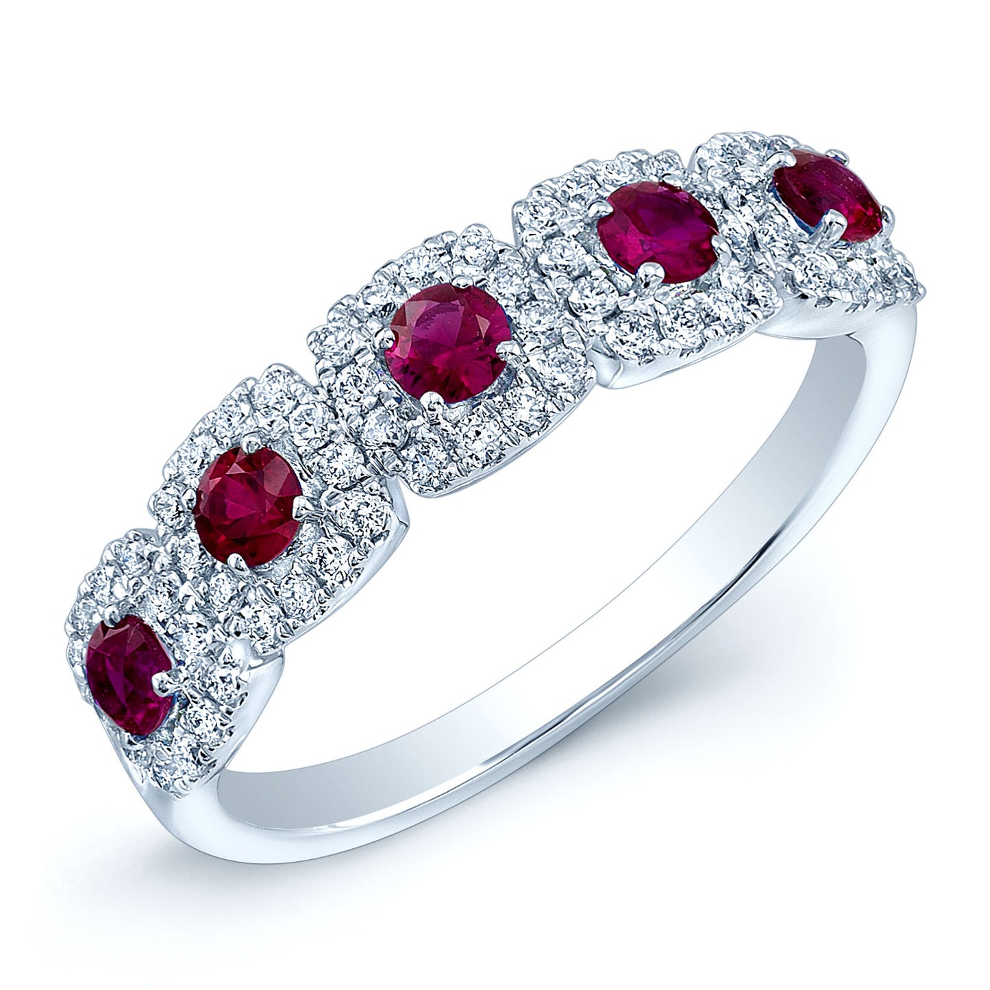 Ruby And Diamond Multi-halo Band In 14k White Gold