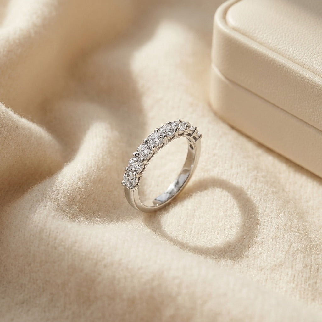 Graduated Diamond Ring 14k White Gold — textile flat lay