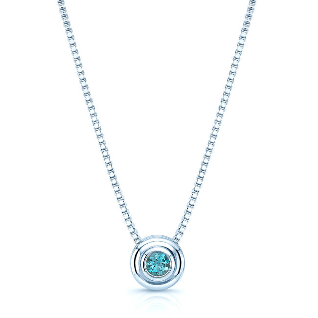 Blue Topaz Bezel Set In 14k White Gold Pendant