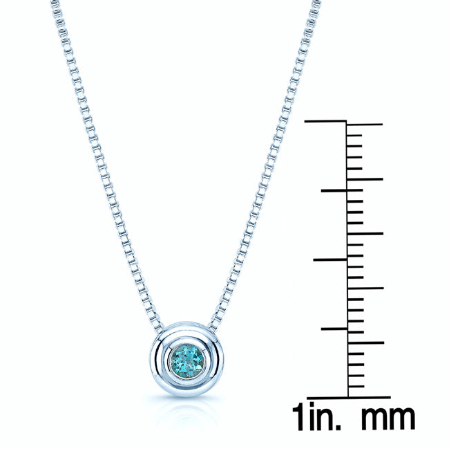 Blue Topaz Bezel Set In 14k White Gold Pendant