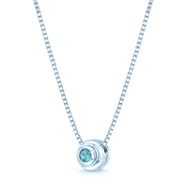 Blue Topaz Bezel Set In 14k White Gold Pendant
