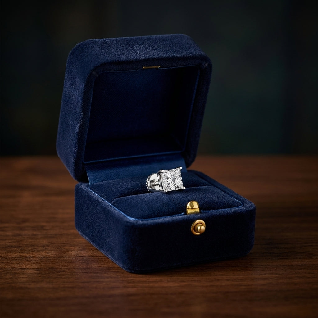 Diamond Princess Cut Stud Earrings In 14k White Gold (0.70 Ctw) — gift presentation
