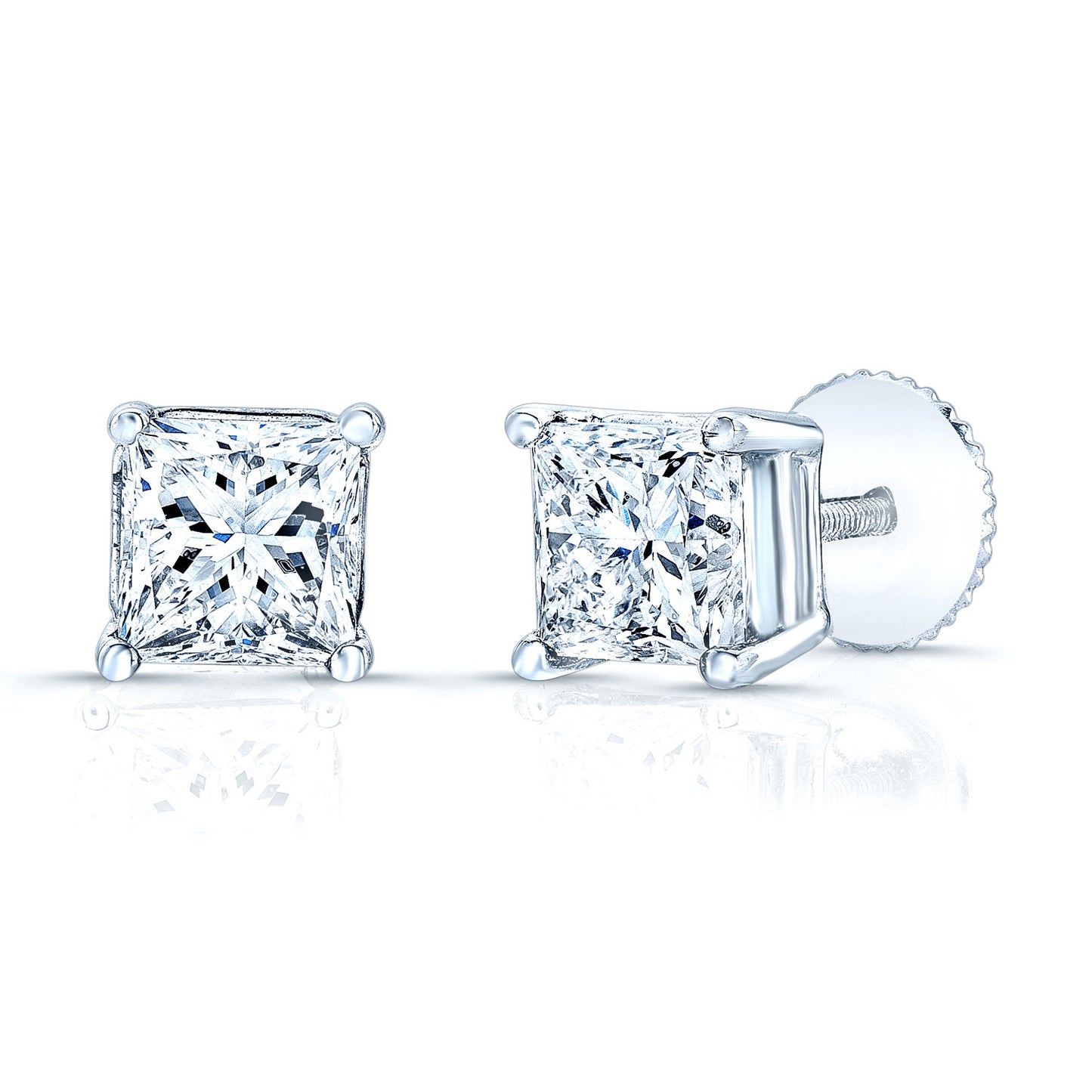 Diamond 4-prong Princess Studs 14k White Gold
