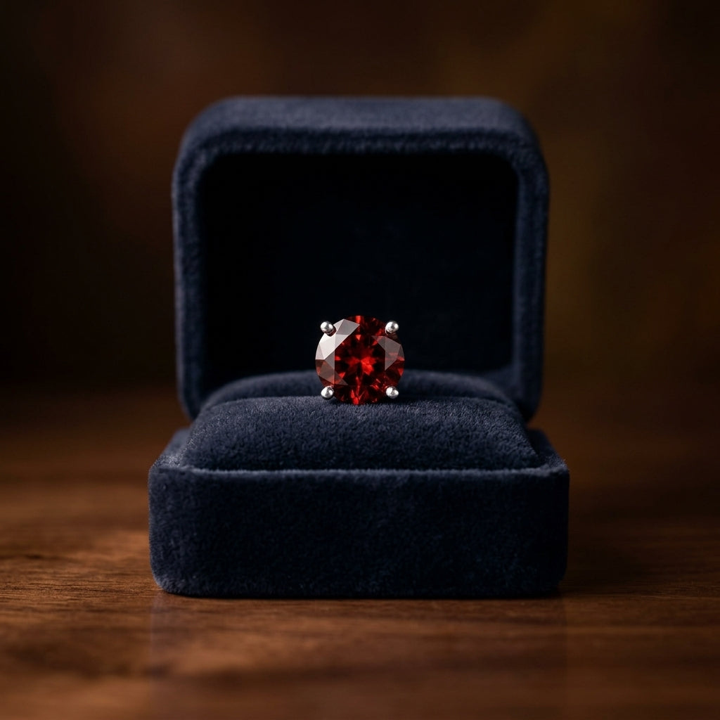 Garnet Round 4-Prong Stud Earrings with Screwbacks 6mm in 14K White Gold - presentation