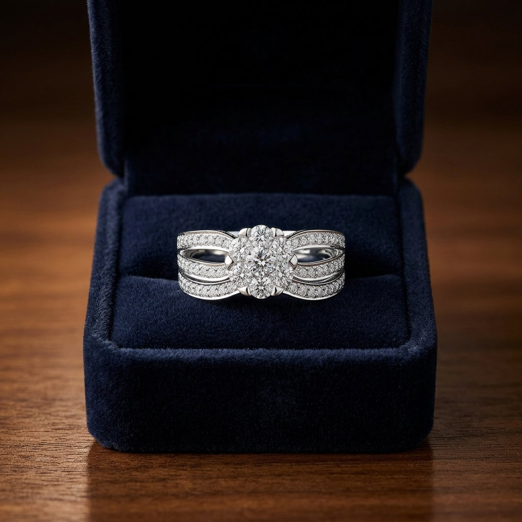 Diamond Milgrained Ribbon Split Shank Eng Ring In 14k White Gold — gift presentation