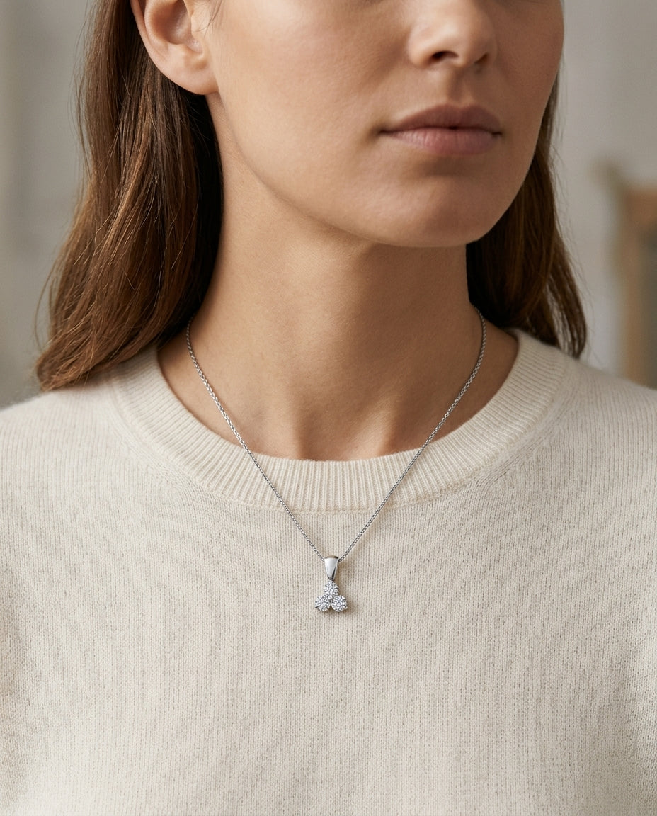 Diamond Flower Pendant 14k White Gold — editorial close-up