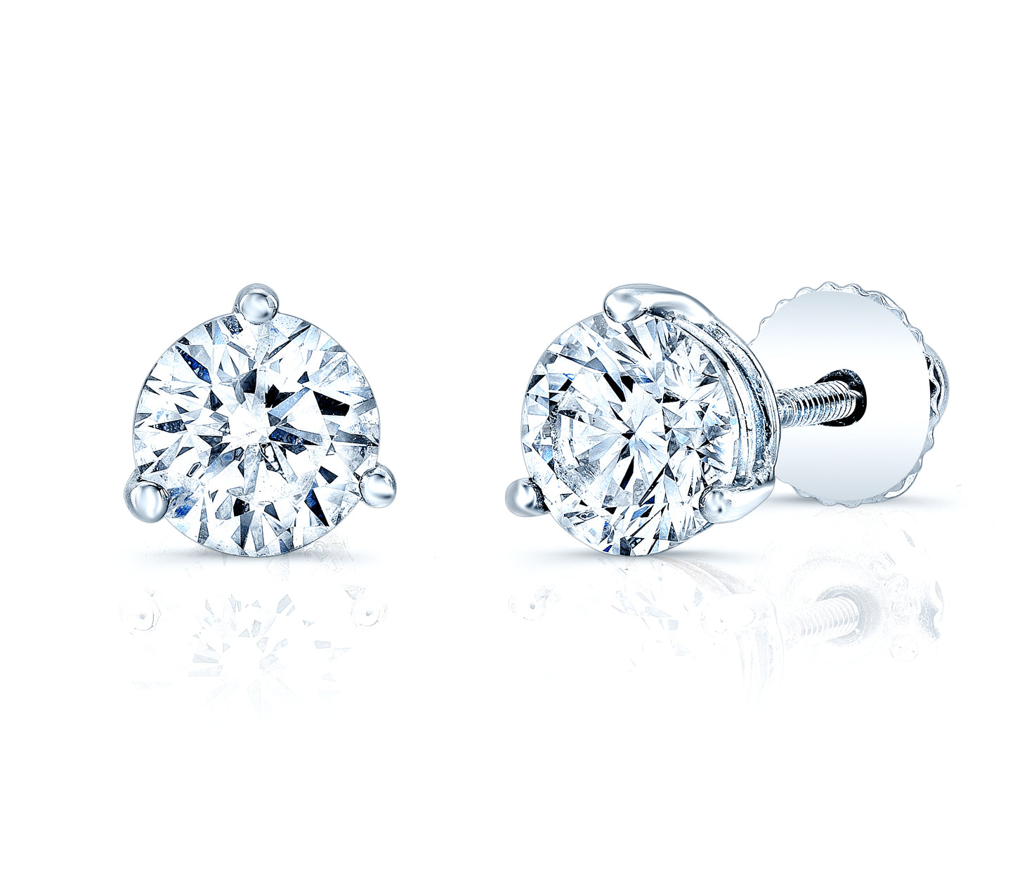 Diamond Round 3-prong Martini Studs 14k White Gold
