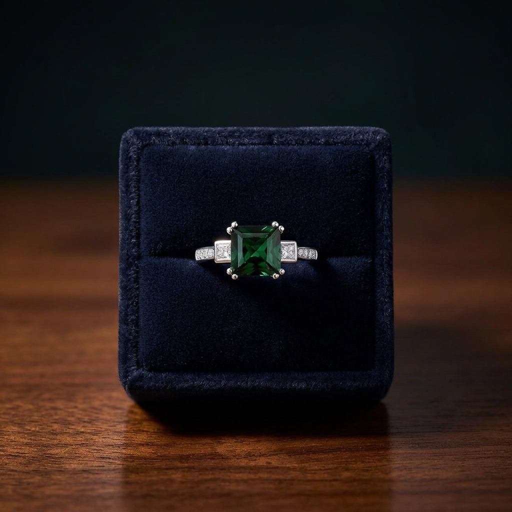 Green Tourmaline And Diamond Step Ring In 14k White Gold — gift presentation
