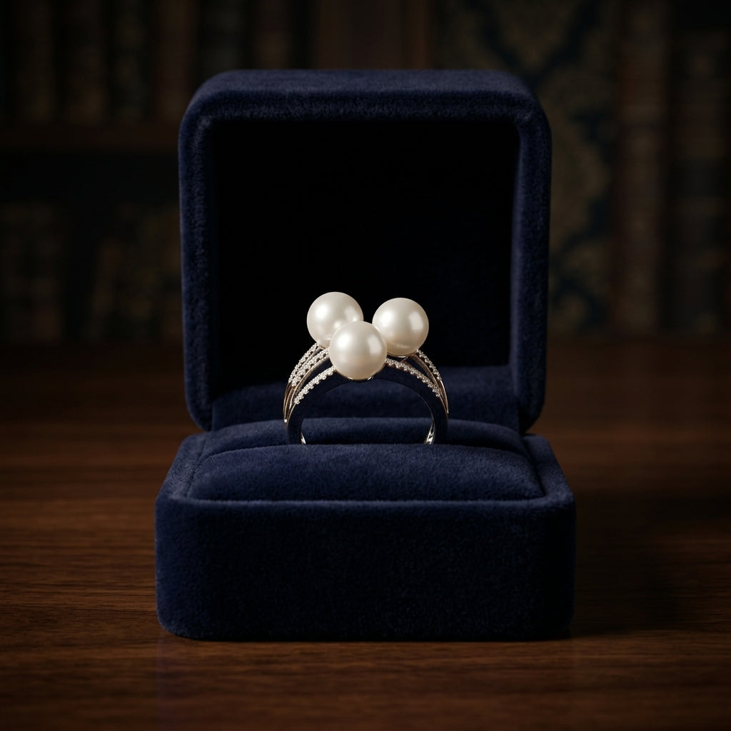 Freshwater Pearl And Diamond Ring In 14k White Gold — gift presentation