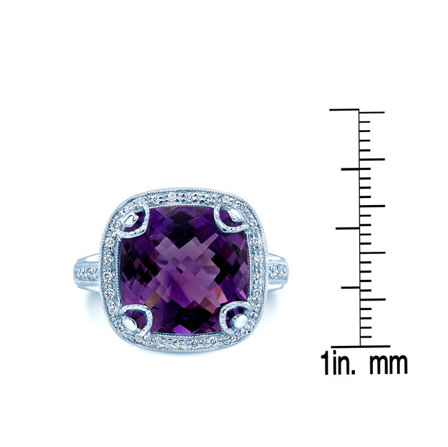 Amethyst And Diamond Ring In 14k White Gold