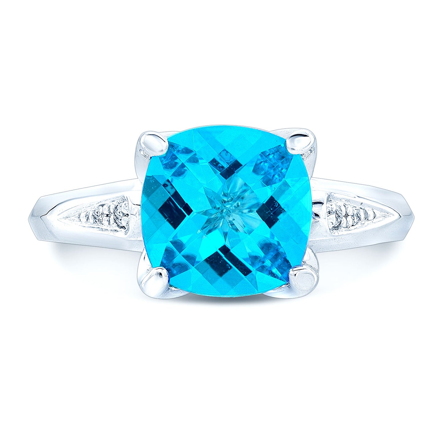 Blue Topaz Floral Ring With Diamond Accents In 14k White Gold