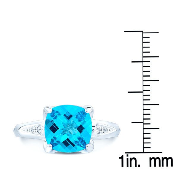 Blue Topaz Floral Ring With Diamond Accents In 14k White Gold