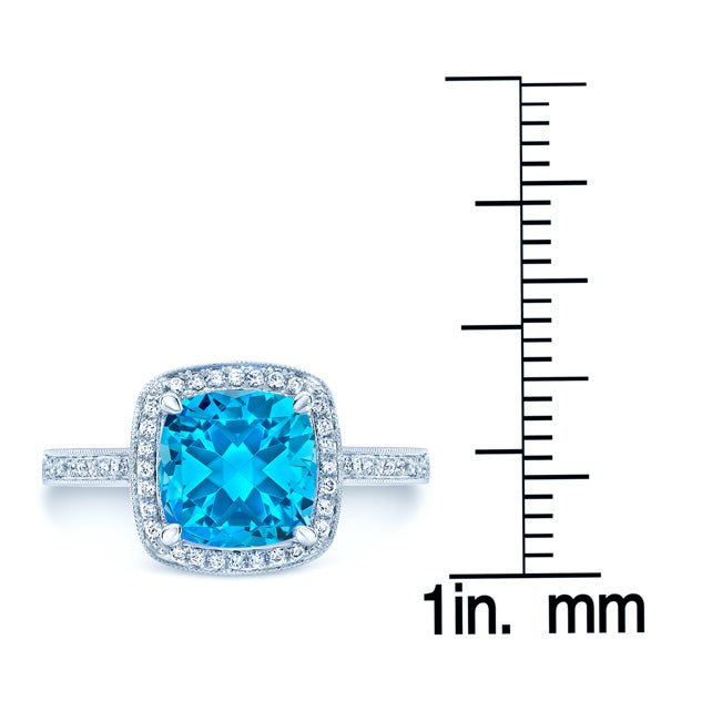 Swiss Blue Topaz Cushion And Diamond Halo Ring In 14k White Gold (1/5 Ct. Tw.)