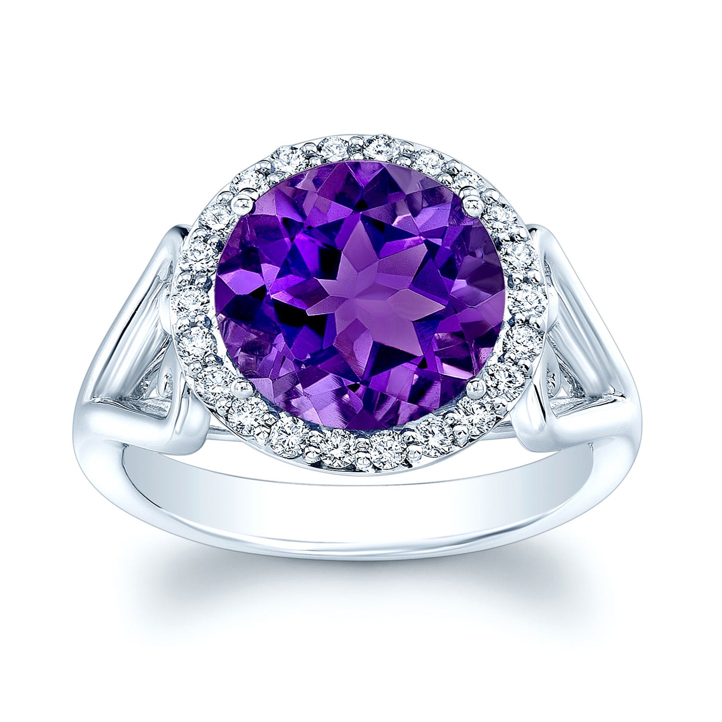 Amethyst And Diamond Halo Ring In 14k White Gold