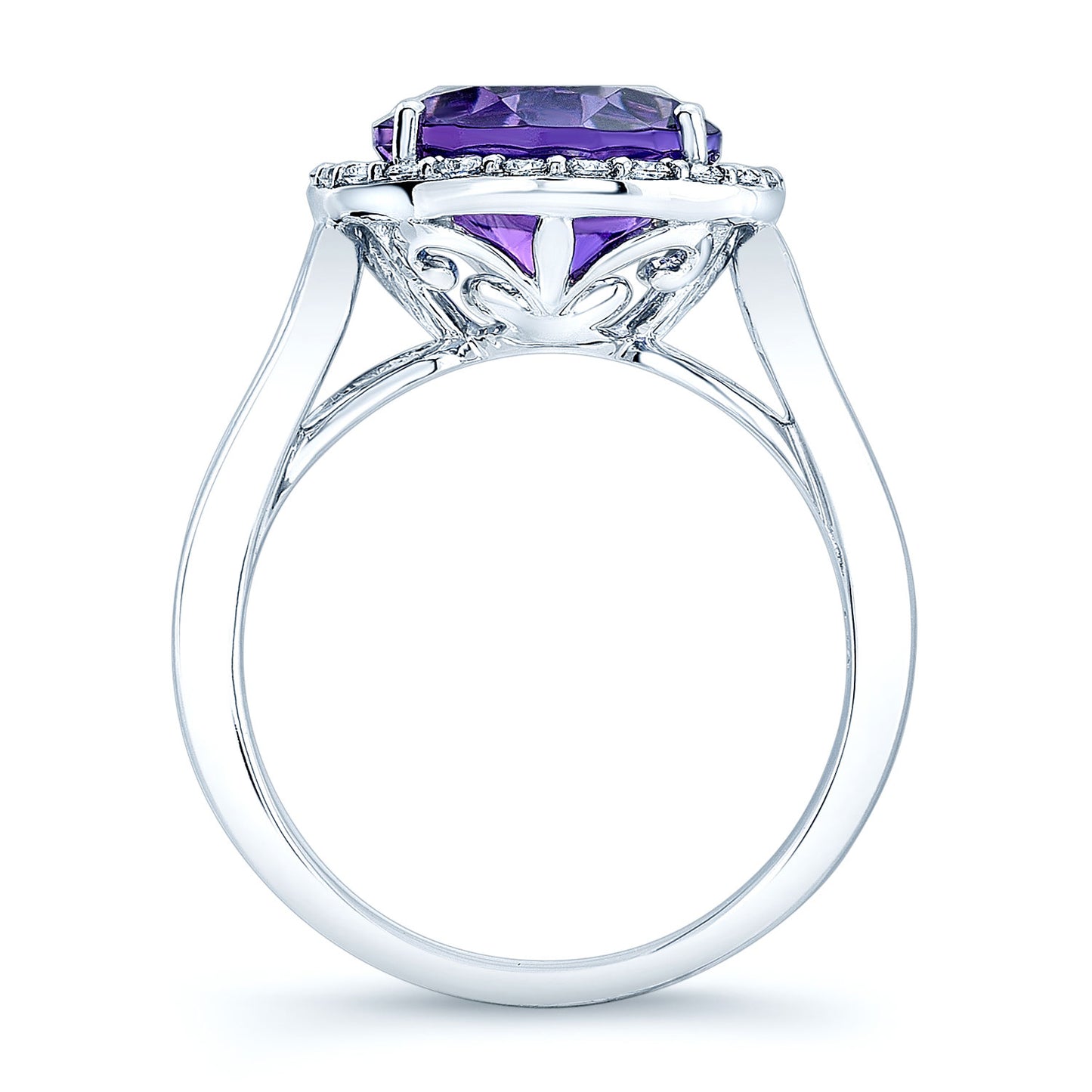 Amethyst And Diamond Halo Ring In 14k White Gold