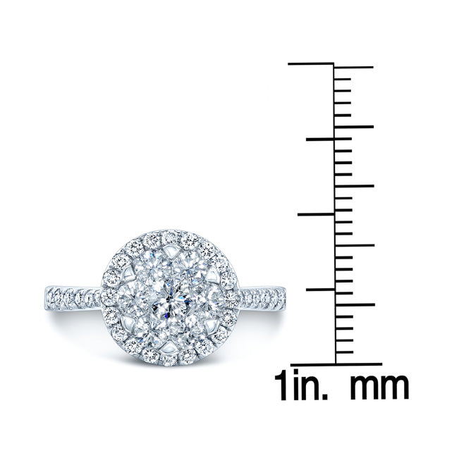 Diamond Halo Ring With Tapered Shank In 14k White Gold