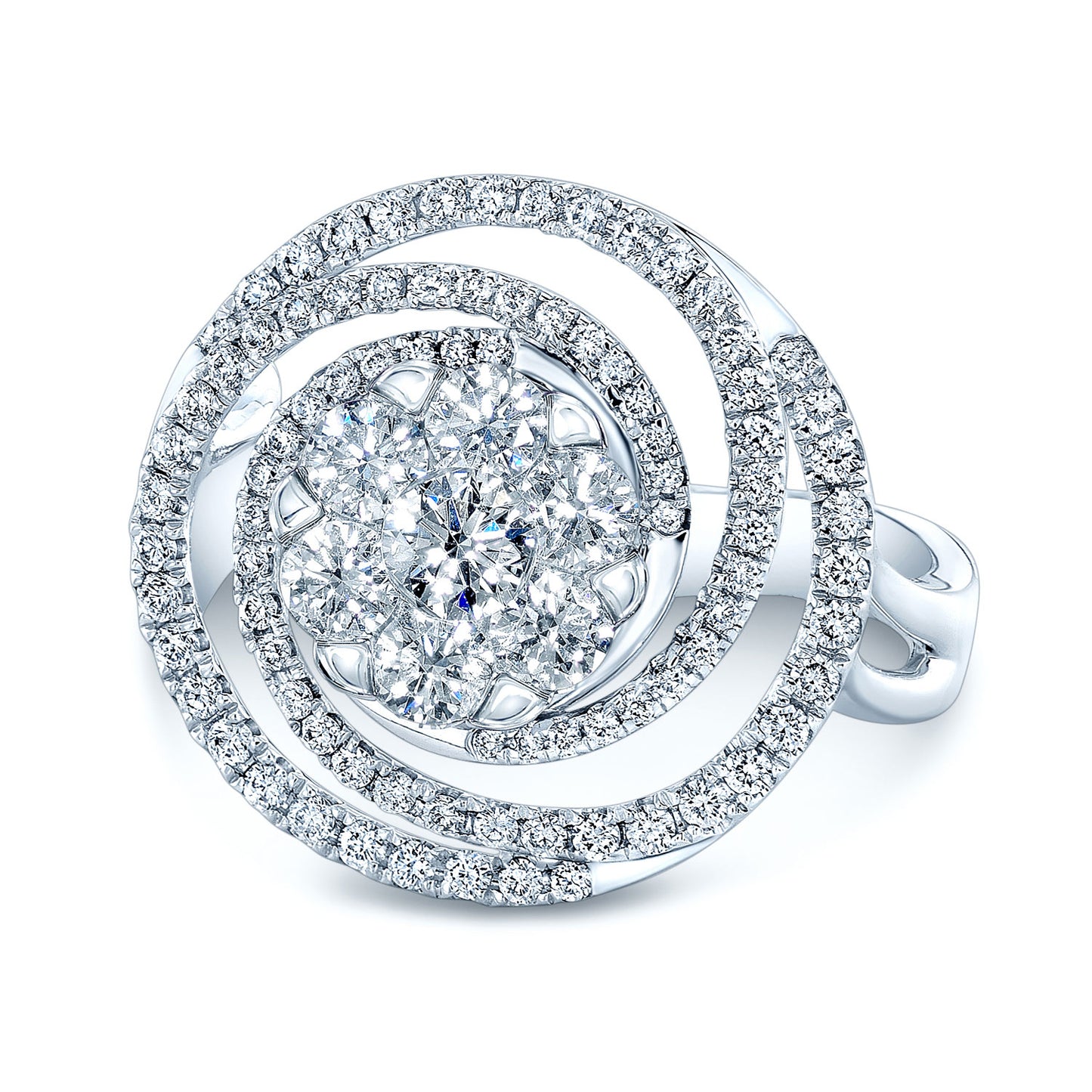 Diamond Circle Swirl Ring In 14k White Gold 1.15ctw