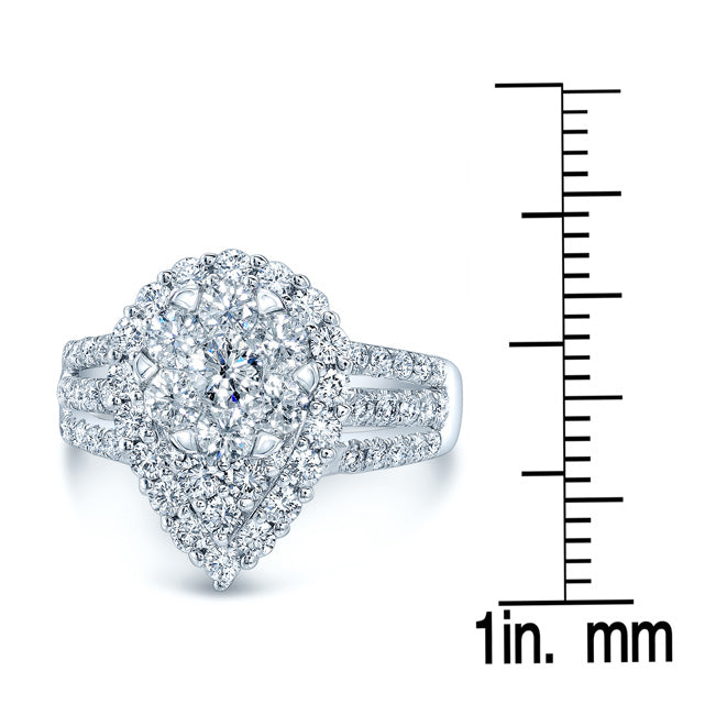 Diamond Tear Drop Triple Split Shank Ring In 14k White Gold