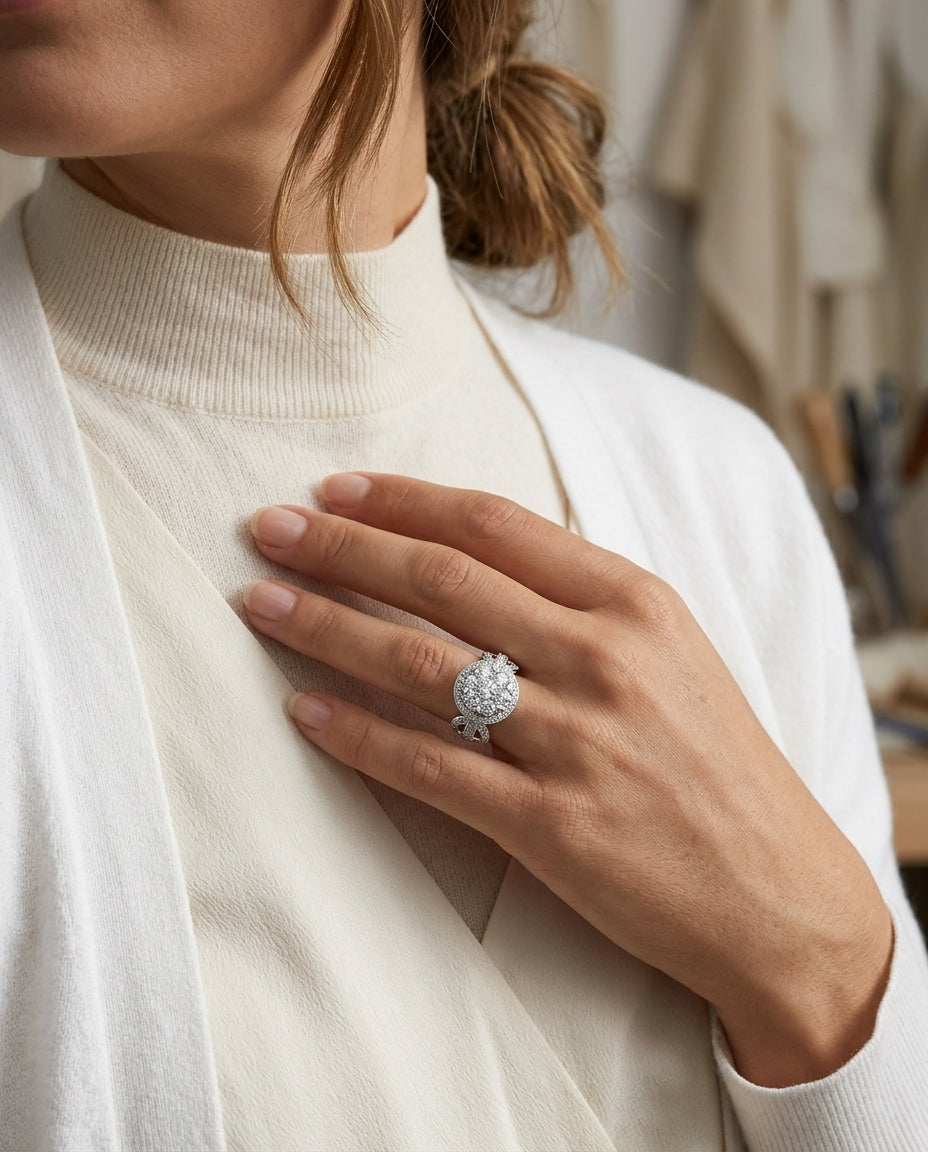 Diamond Equestrian-inspired Ring In 14k White Gold 1.15ctw — editorial close-up