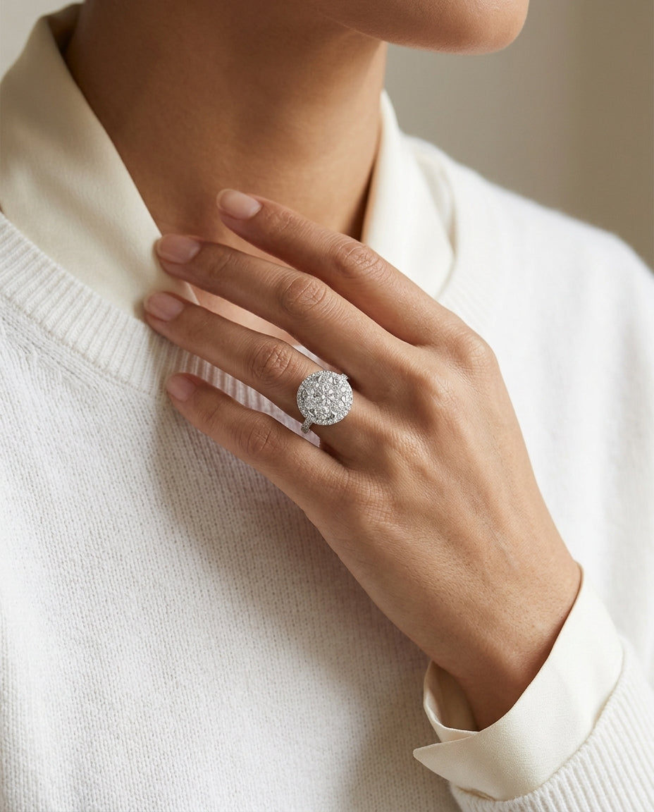 Diamond Pave Halo Ring 1.90ctw In 14k White Gold — editorial close-up