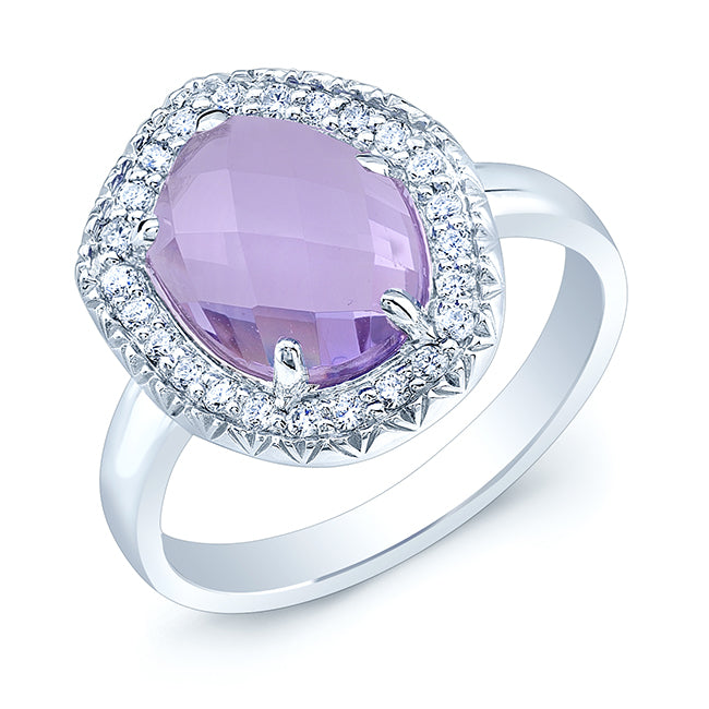 Amethyst And Diamond Ring In 14k White Gold