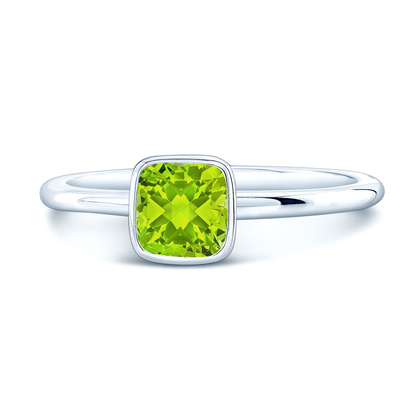 Peridot Cushion Diamond Cut Stack Ring In 14k White Gold (5mm)