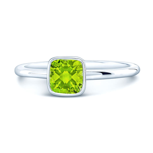Peridot Cushion Diamond Cut Stack Ring In 14k White Gold (5mm)