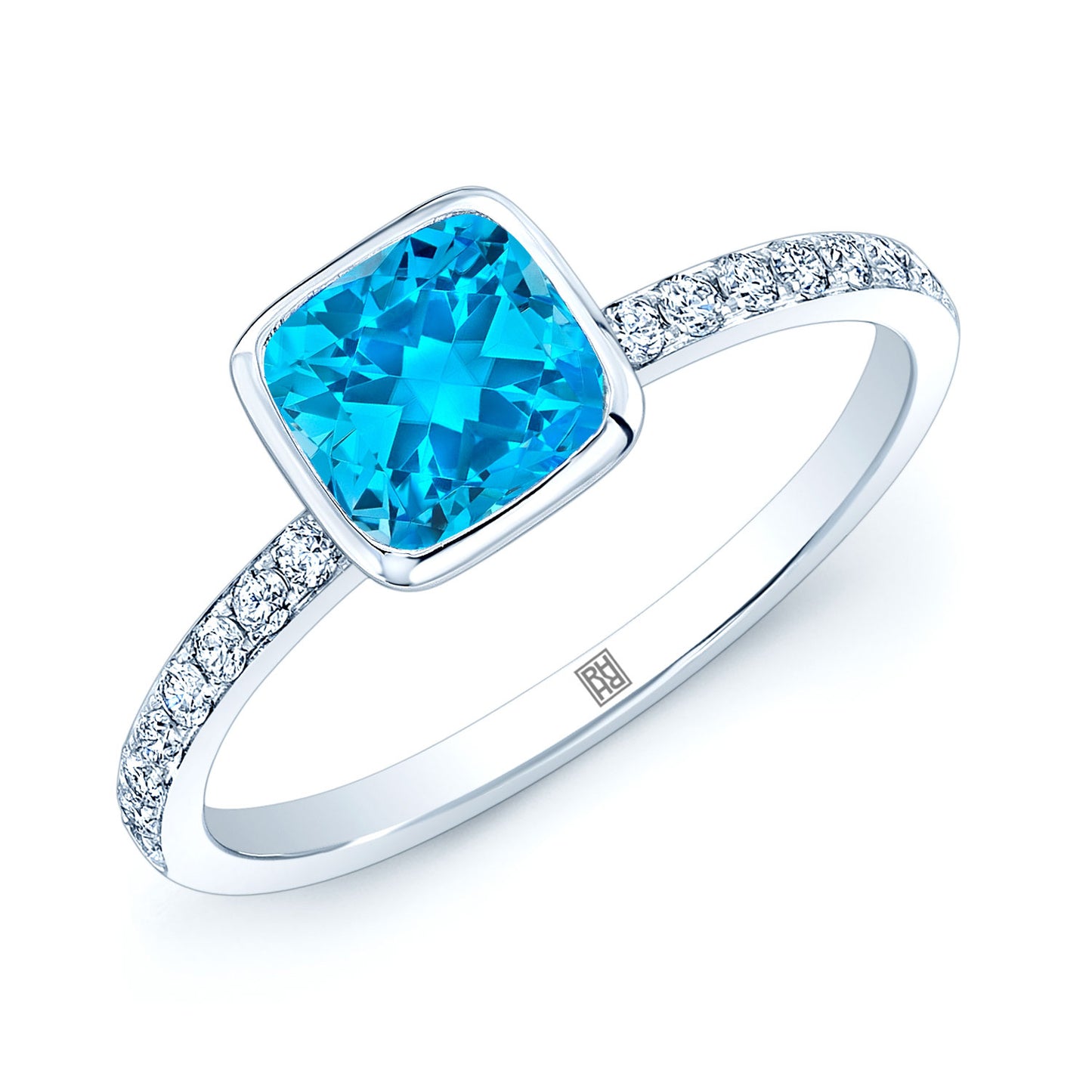 Swiss Blue Topaz Stackable Ring In 14k White Gold (6mm)
