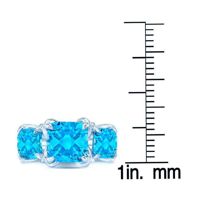 Blue Topaz Three Stone Ring In 14k White Gold