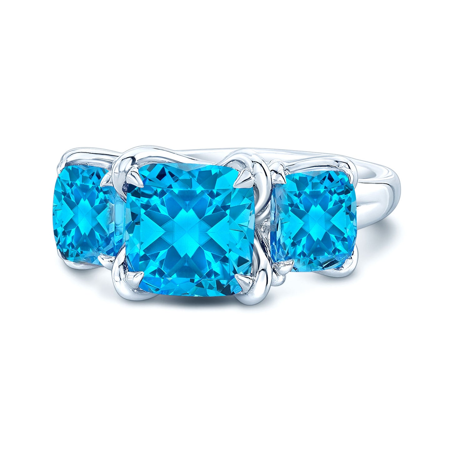 Blue Topaz Three Stone Ring In 14k White Gold