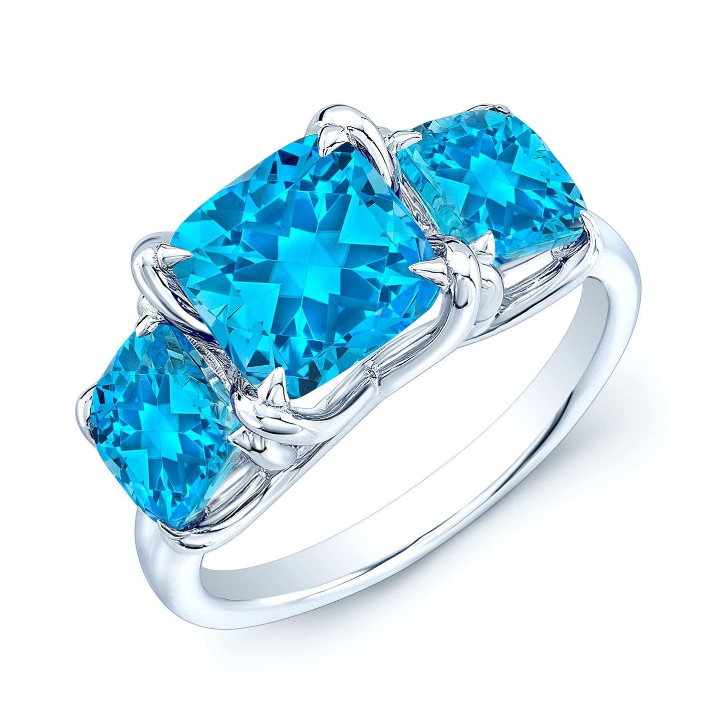 Blue Topaz Three Stone Ring In 14k White Gold