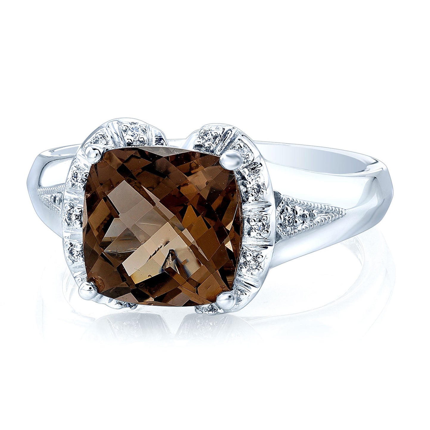 Smokety Quartz And Diamond Ring 14k White Gold