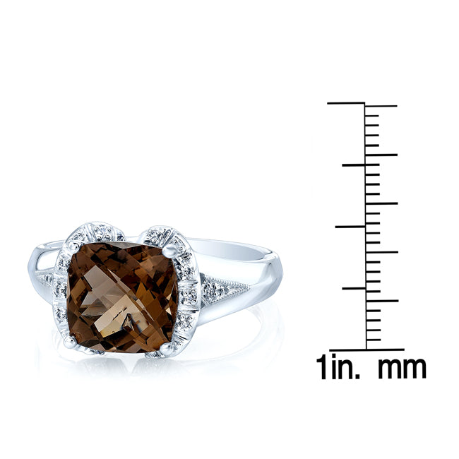 Smokety Quartz And Diamond Ring 14k White Gold