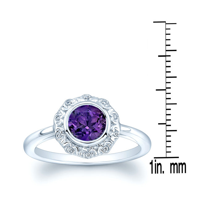 Amethyst And Diamond Ring In 14k White Gold