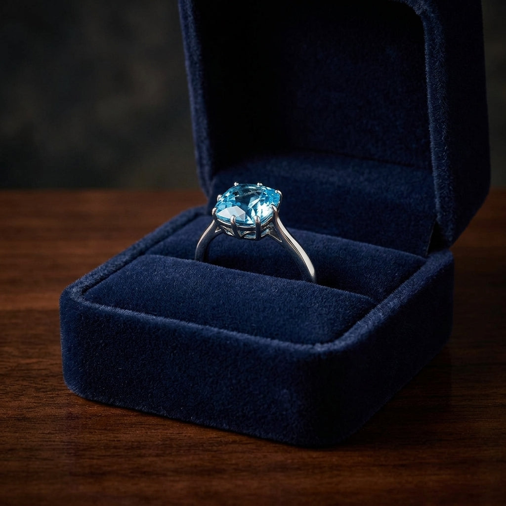 Aquamarine Solitaire Gemstone Ring In 14k White Gold — gift presentation