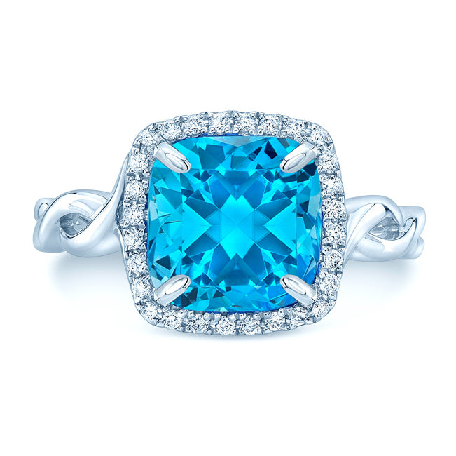 Blue Topaz And Diamond Twist Ring In 14k White Gold