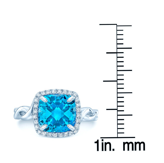 Blue Topaz And Diamond Twist Ring In 14k White Gold