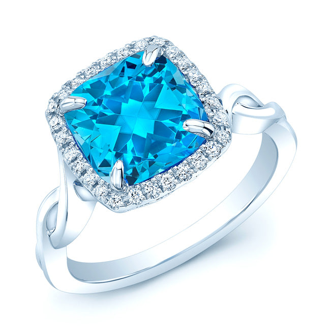 Blue Topaz And Diamond Twist Ring In 14k White Gold