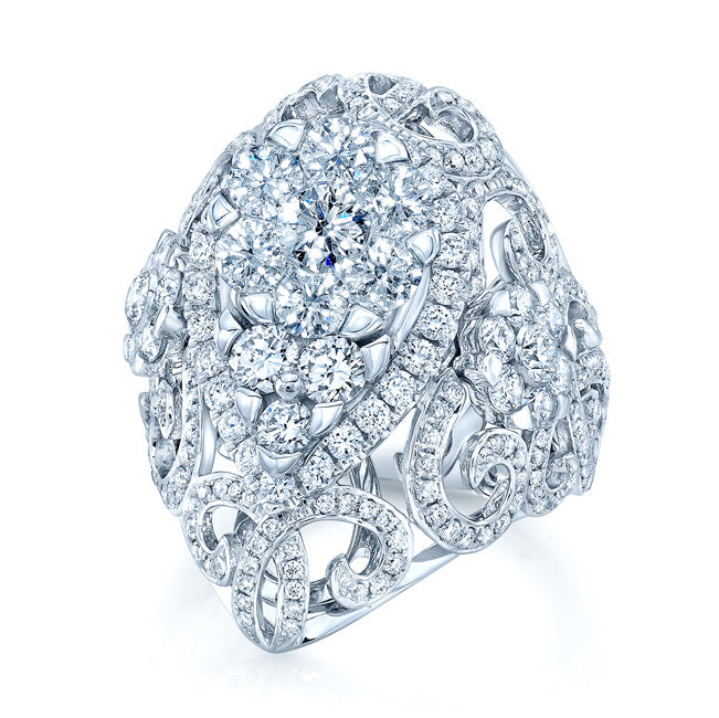 Diamond Cluster Cocktail Ring In 14k White Gold