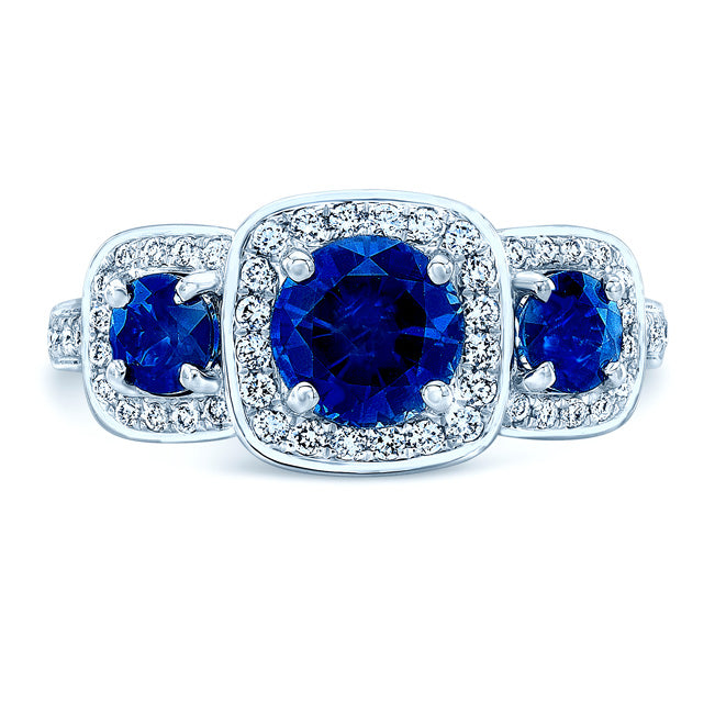 Blue Sapphire And Diamond Ring In 14k White Gold (6mm)