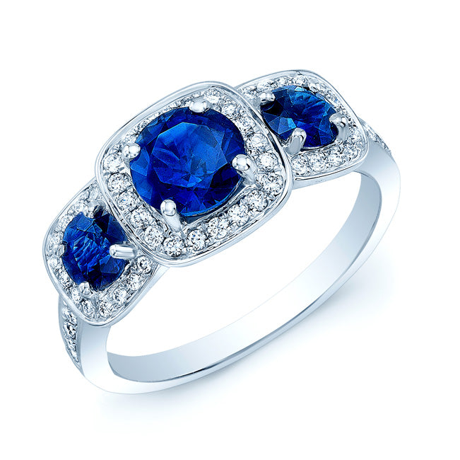 Blue Sapphire And Diamond Ring In 14k White Gold (6mm)