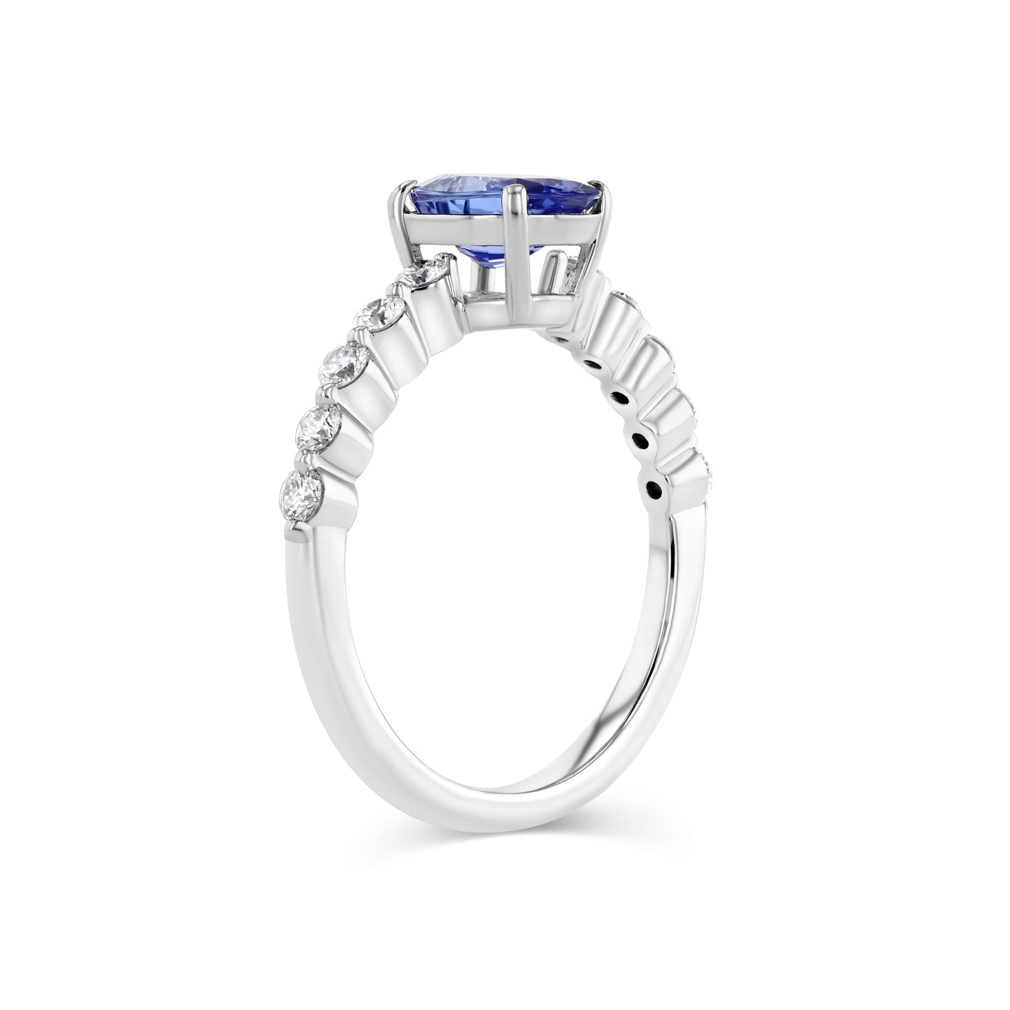 Tanzanite Oval Floating Diamond Ring in 14k White Gold 1/3ctw