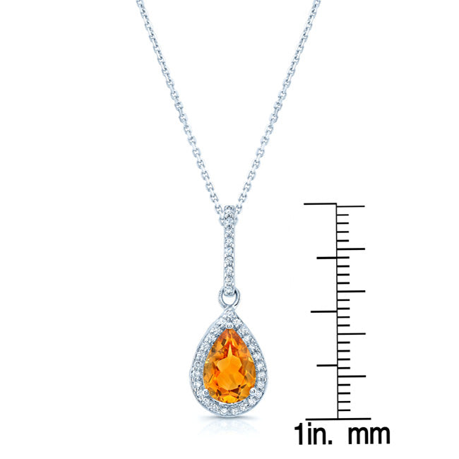 Citrine And Diamond Pendant In 14k White Gold (1/6 Ct.tw.)