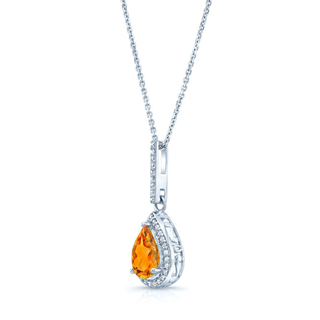 Citrine And Diamond Pendant In 14k White Gold (1/6 Ct.tw.)